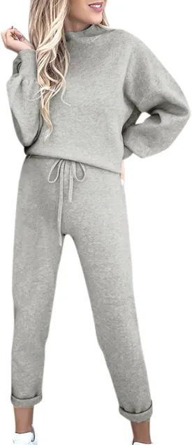 Womens Sweatsuits 2 Piece Set Airport Outfits for Women Crewneck Long Sleeve Sweatshirts Drawstring Pants Tracksuits