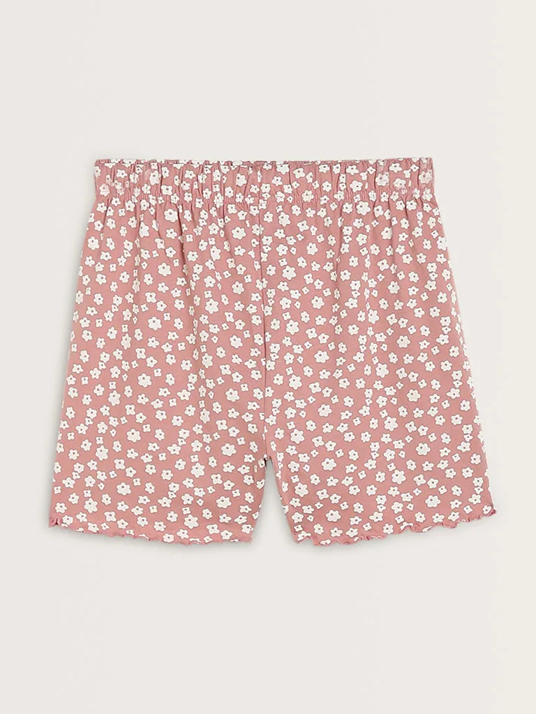 Wunderlove Dusty Pink Text Print Cotton Shorts Set In A Bag