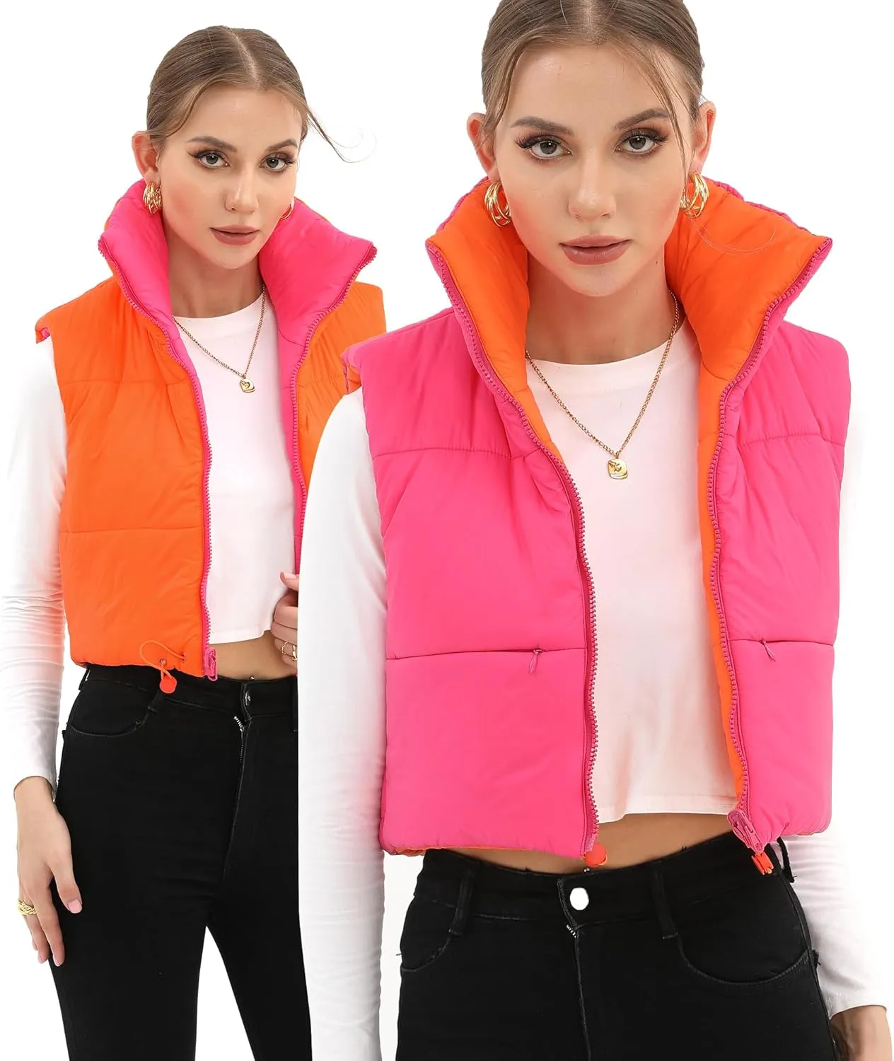 Xeoxarel Women's Crop Puffer Vest with Pockets (XS-XXL)