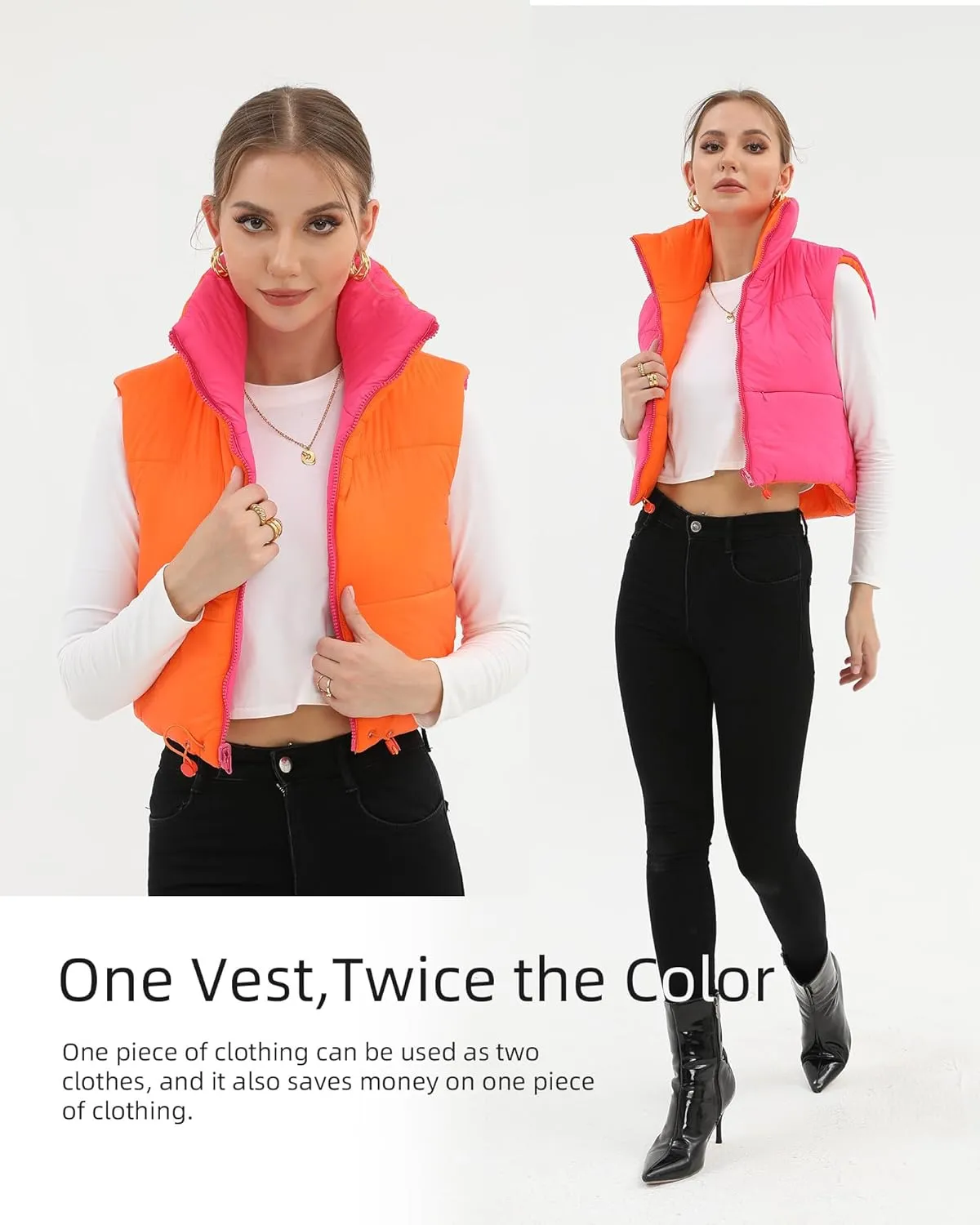 Xeoxarel Women's Crop Puffer Vest with Pockets (XS-XXL)