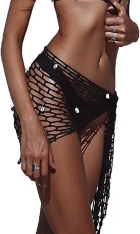 ZAFUL Women's Crochet Beach Cover Up Skirt for Swimsuit Shells Tassel Hollow Out Knit Bikini Wrap Swimwear Sarongs