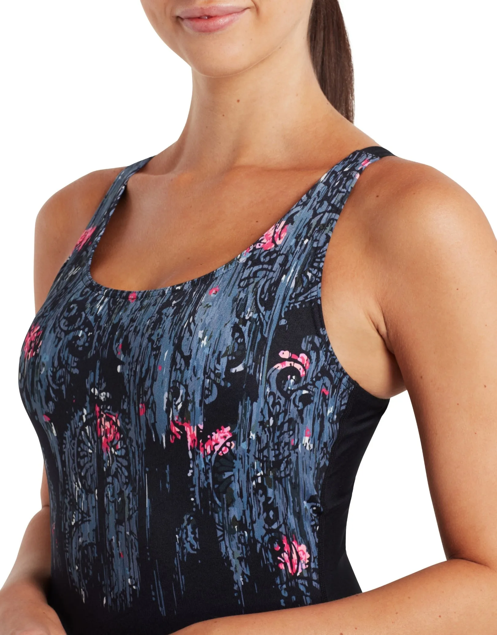 Zoggs Dusk Adjustable Scoopback Swimsuit - Black/Grey